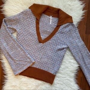 Free People Blue Combo Retro Knit Sweater